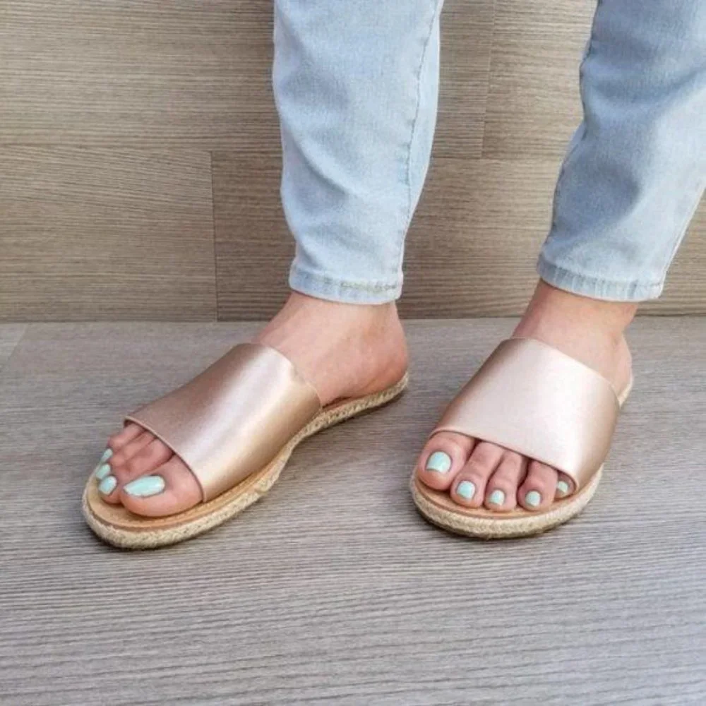 Rose Gold Slip on Slider Flat Sandal Espadrille - Picture 7 of 7